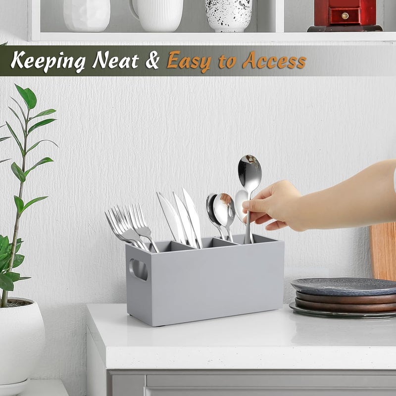 DRASTAR Wooden Silverware Caddy, Flatware Cutlery Holder, Kitchen Utensil Holder for Countertop, Silverware Organizer Containers for Party, Gray - Image 4